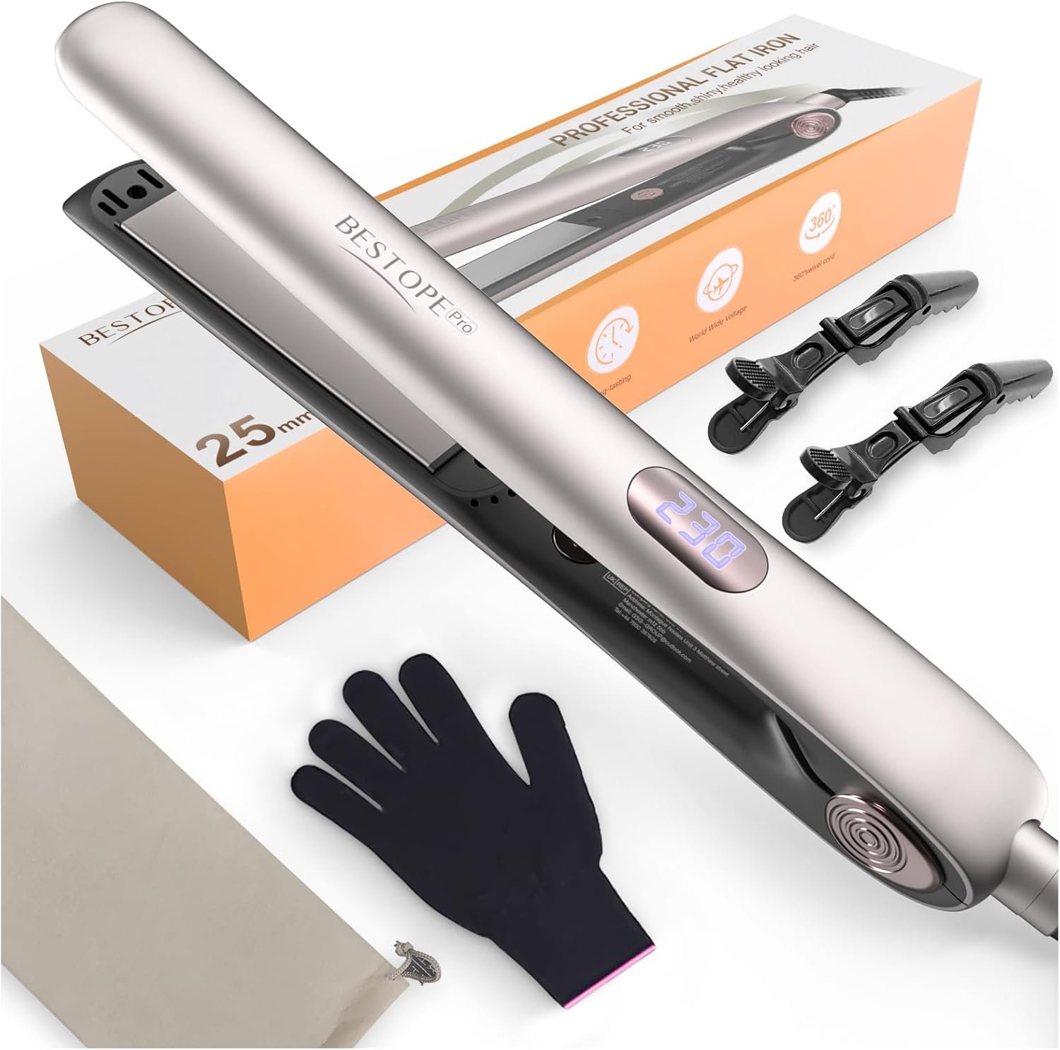 Lisseur Cheveux, 2 en 1 Lisseur Boucleur Cheveux Antistatique Revêtement Céramique, Écran LCD, Fer à lisser Chauffage rapide pour cheveux épais, crépus et très longs, 120-230°C