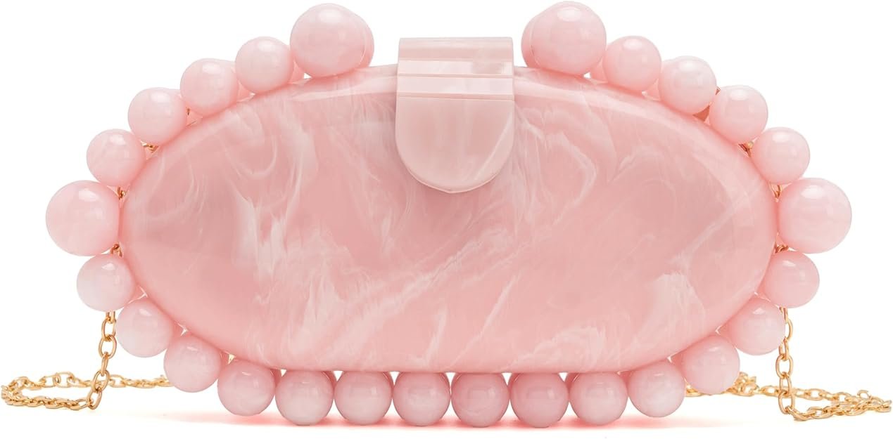 Pochette en acrylique Pour femme avec perles ovales (Couleur: Rose)
