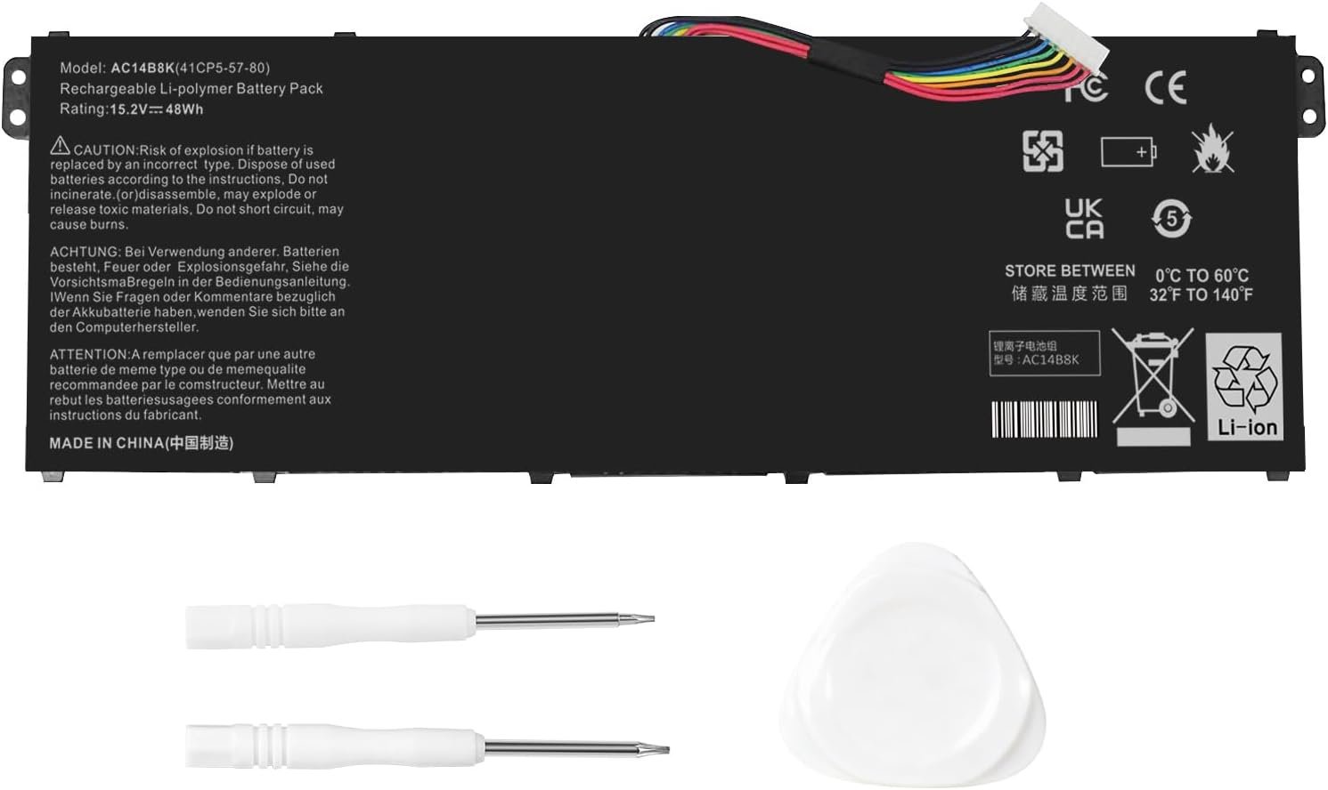Batterie AC14B8K AC14B3K 15,2 V 48 Wh pour Acer Chromebook 13/15 C810, C910, CB3-531, CB5-571 – Compatible Aspire R3-131T, Aspire 5 A515-51, Swift 3 SF314-51/SF314-52 et Nitro 5 AN515-51