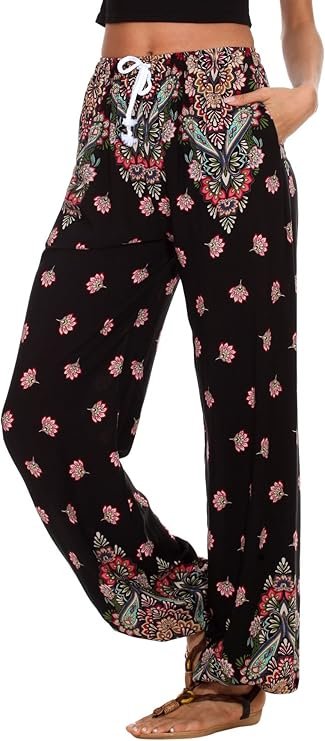 Pantalon d'Eté pour Femme Bohème Style Sarouel à Imprimé Floral