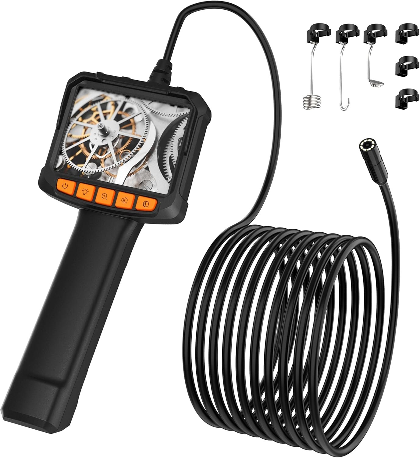 Caméra Endoscopique avec Lumière, Serpent d'inspection 1920P avec écran Couleur HD, Endoscope Industriel étanche avec 8 Lumières LED Réglables, Caméra d'égout Semi-Rigide de 5M