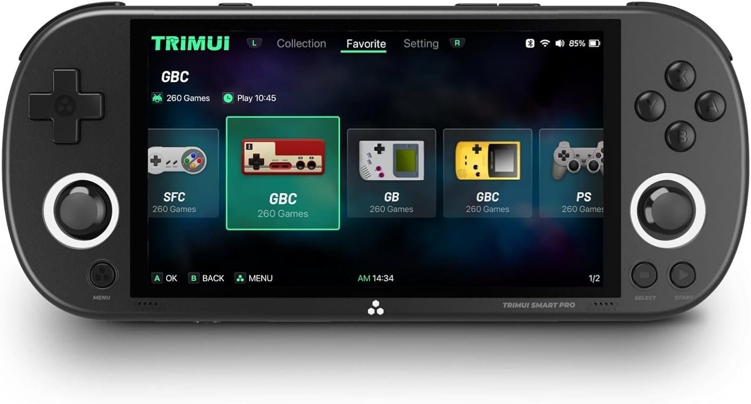Smart Pro Console de jeu portable, mini lecteur de jeu compatible avec plus de 20 formats de jeux et écran haute définition IPS de 5 pouces, console de jeu vidéo portable (noir, 128 Go)