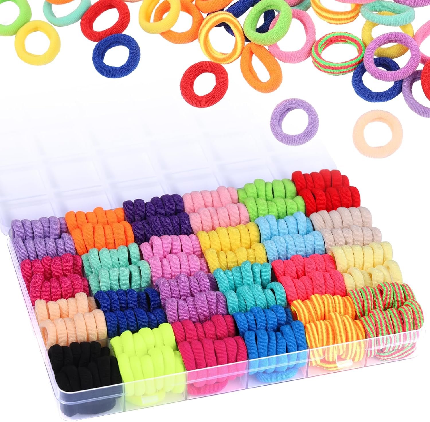 Elastique Cheveux Fille, 360 Pièces Petit élastique Cheveux, Epais en Coton Sans Couture, Mini Chouchous Multicolore Accessoire Cheveux pour Bébé, Enfants, Femme(2 cm 24 Couleurs)