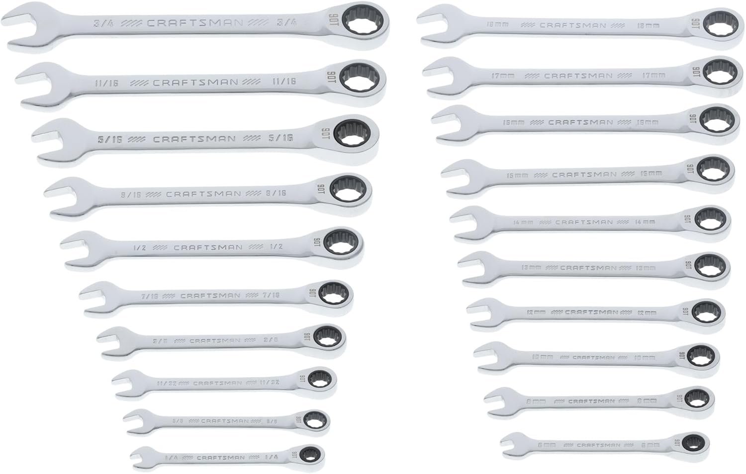 CRAFTSMAN Ratchet Wrenches Set, 20 Pc, 90 Tooth SAE/Metric Ratcheting Wrench Set with Case, 4 Degree Arc Swing (CMMT87220)