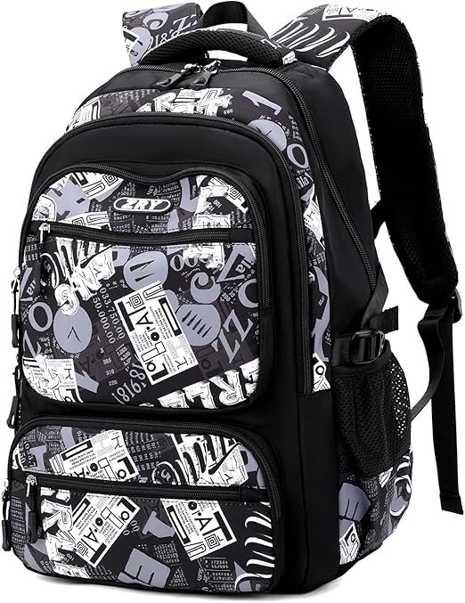 Sac à Dos pour Garçons, Cartable Primaire et Collège 40L, Sac d'École en Nylon Imperméable Léger et Spacieux pour Loisirs Voyage Scolaire, Idéal pour 10 à 22 Ans