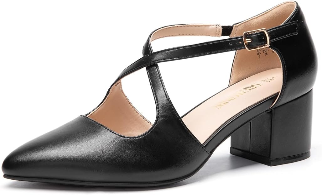 Escarpins à talons épais pour femme - Bout pointu - Confortables - Sangle croisée - Talon bloc - Pour fête, danse, mariage