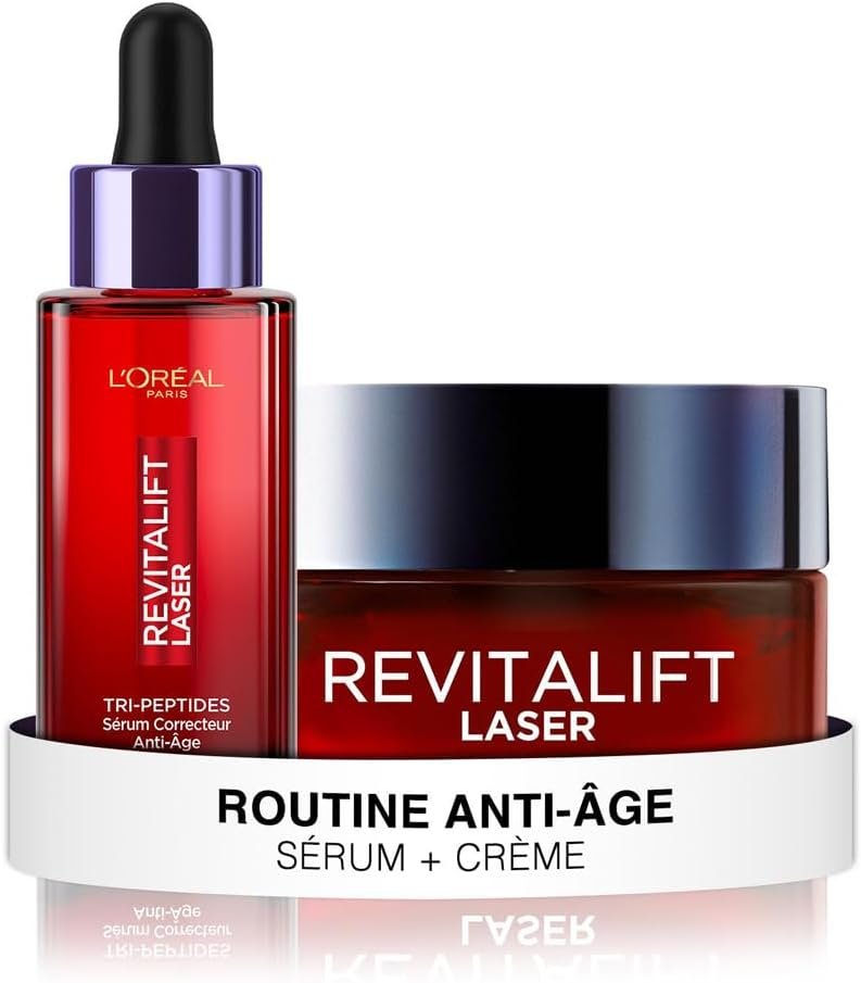 Routine Soin Anti-âge Raffermissante Triple Action - Crème de Jour 50ml - Sérum Correcteur 30ml - Acide Hyaluronique, Peptides/Pro-Rétinol, Vitamine C - Revitalift Laser X3