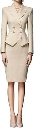 Femme Costume 2 Pièces Ensemble Veste Jupe à Double Boutonnage