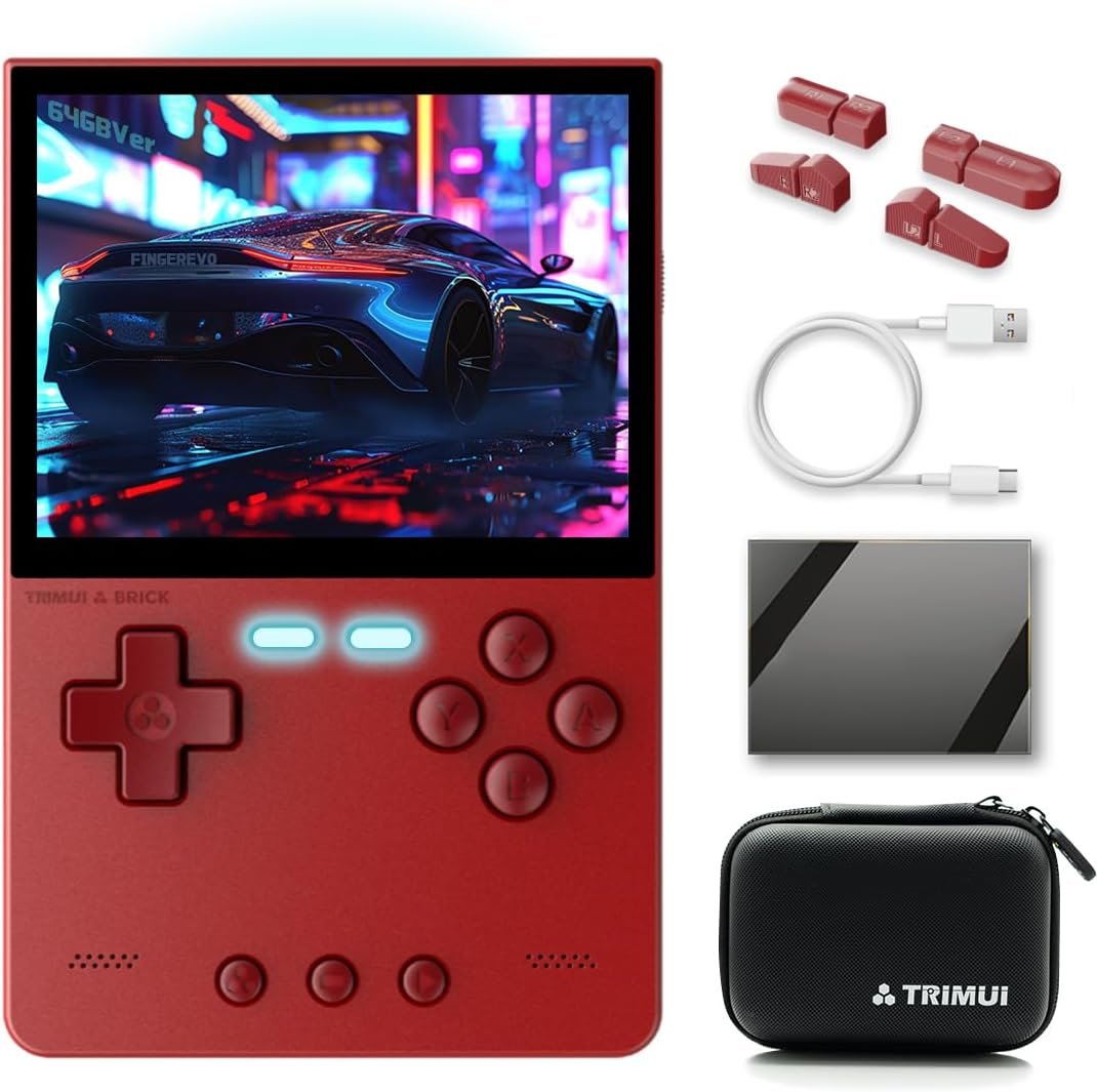 Trimui Brick Console de jeu portable 3,2" Écran IPS 1024 x 768 3000 mAh Trimui-Brick Système opensource avec étui portable et protecteur d'écran Rouge