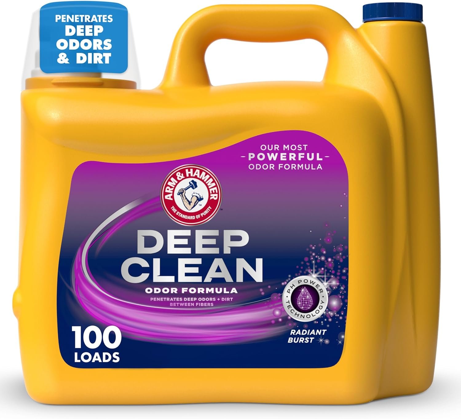ARM & HAMMER Deep Clean Odor Formula Liquid Laundry Detergent, Éjaculation Radiante, 150 Fl Oz, 100 Charges