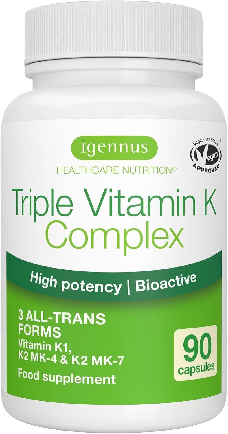 Vitamine K Complex Avancé 2700 mcg, K2 (MK-4 & MK-7) & K1, Formes Naturelles Bioactives, Haute Puissance, Santé Osseuse et Cardiovasculaire, Formule Pure, Végan, 90 Gélules, 1 par jour