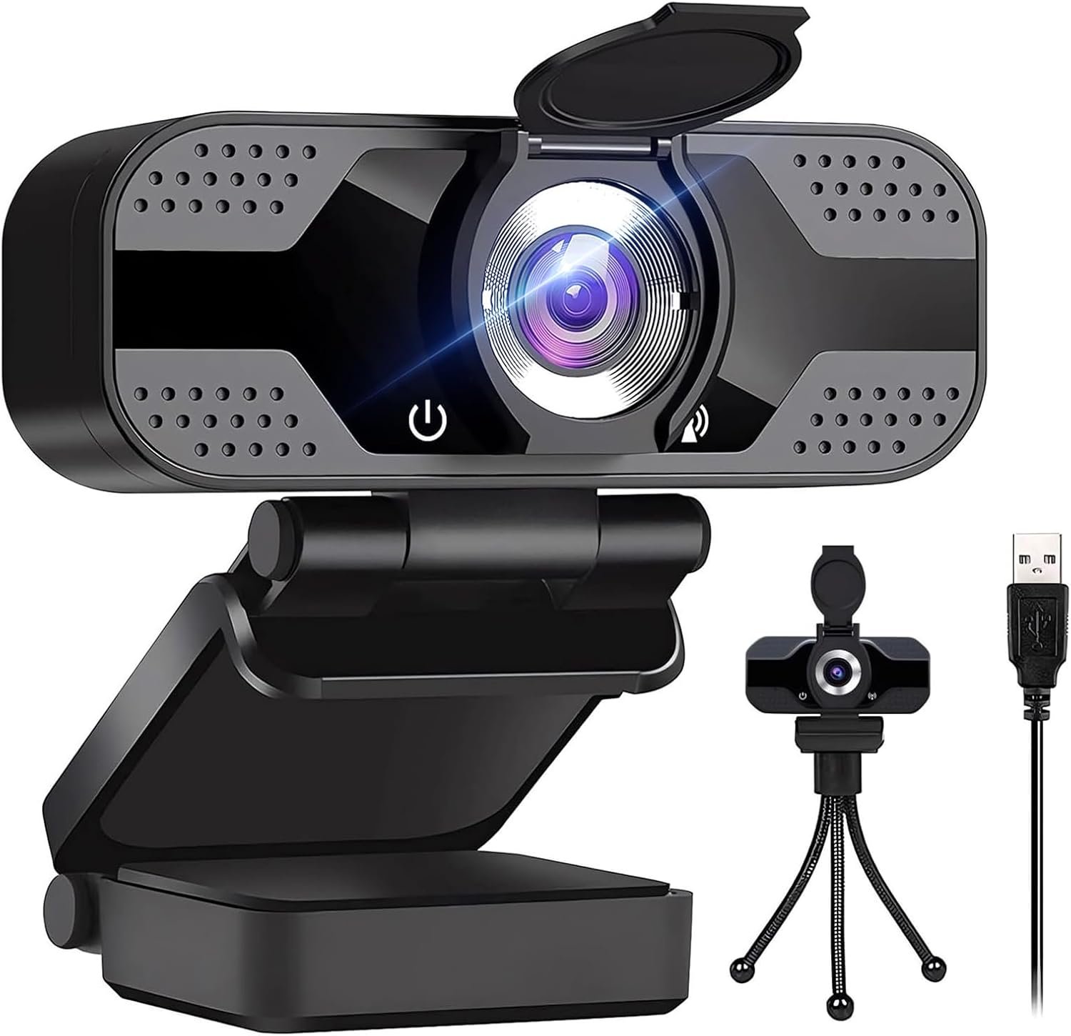 Webcam Full HD 1080p avec Deux Microphones,Upgraded Autofocus, 30fps,avec réduction du Bruit,avec Privacy Shutter,Webcam USB Plug and Play pour vidéoconférence/appels en Ligne