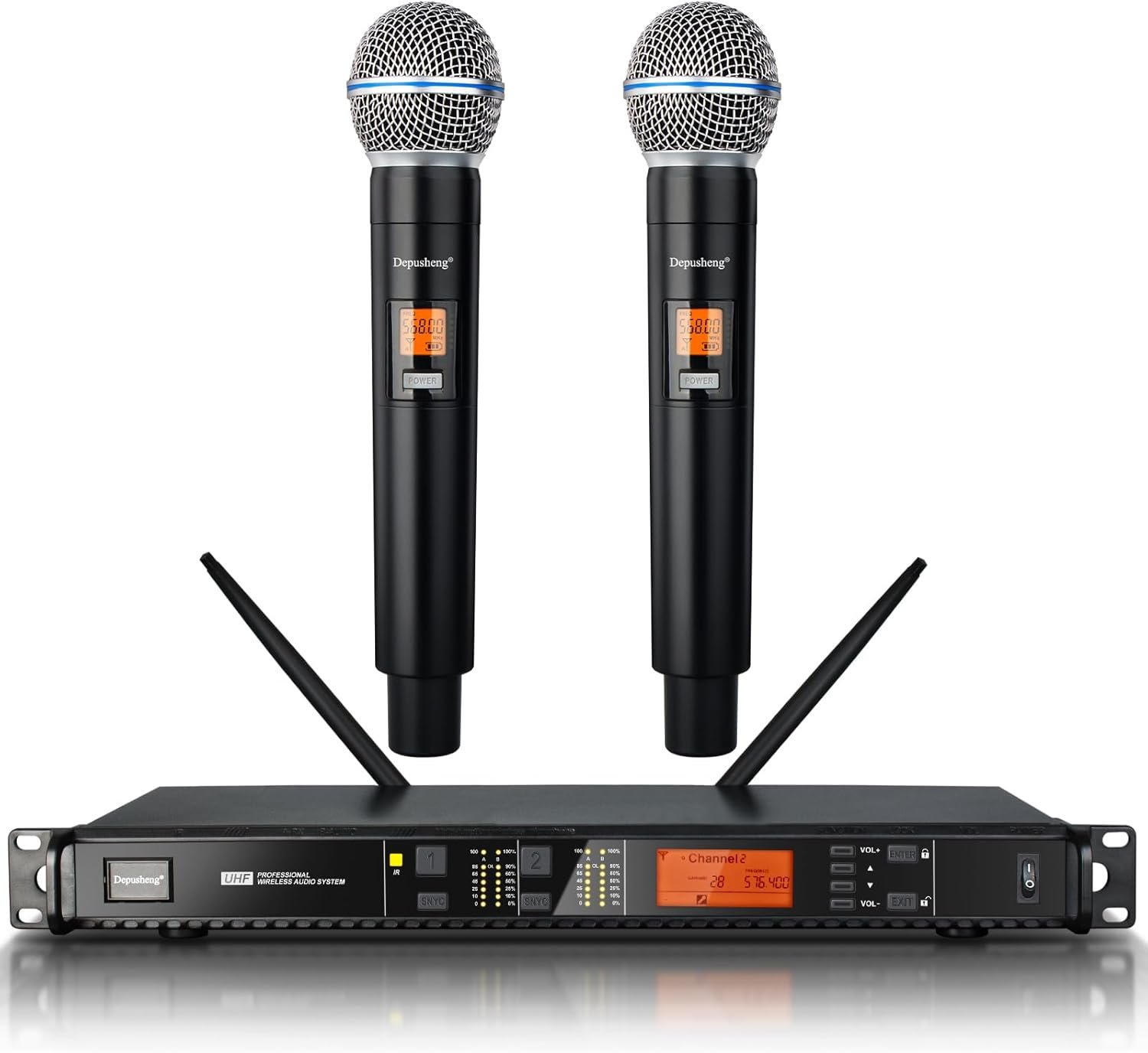 T118 Système de microphone sans fil professionnel avec 2 microphones portatifs, portée de 80 m, micros pour la proforce, le karaoké, les fêtes, l'église, le chant