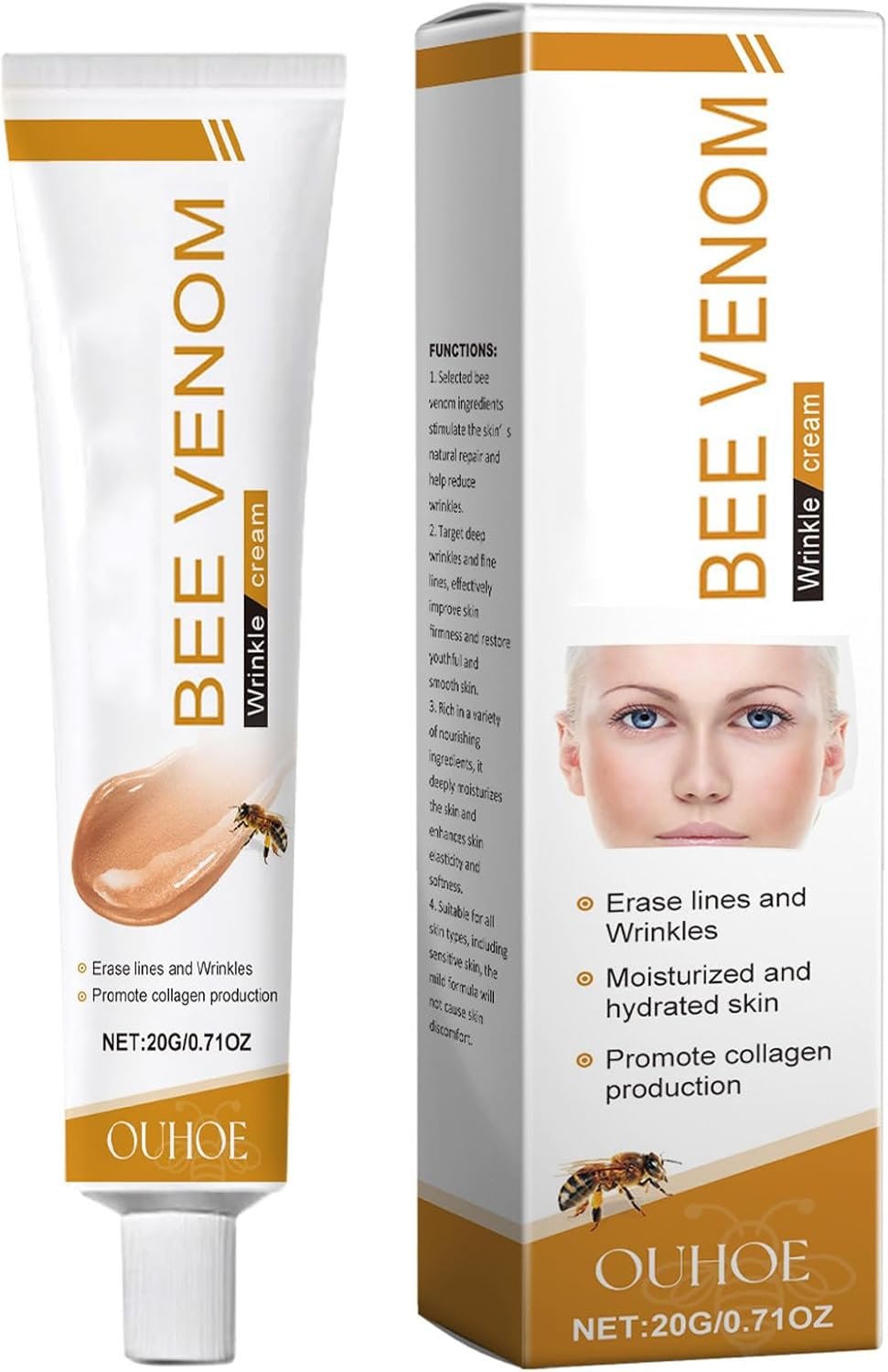 Crème anti - rides au venin d'abeille, crème anti - rides au venin d'abeille, crème hydratante anti - rides pour le visage et le cou, crème anti - rides au venin d'abeille pour tous les types de peau