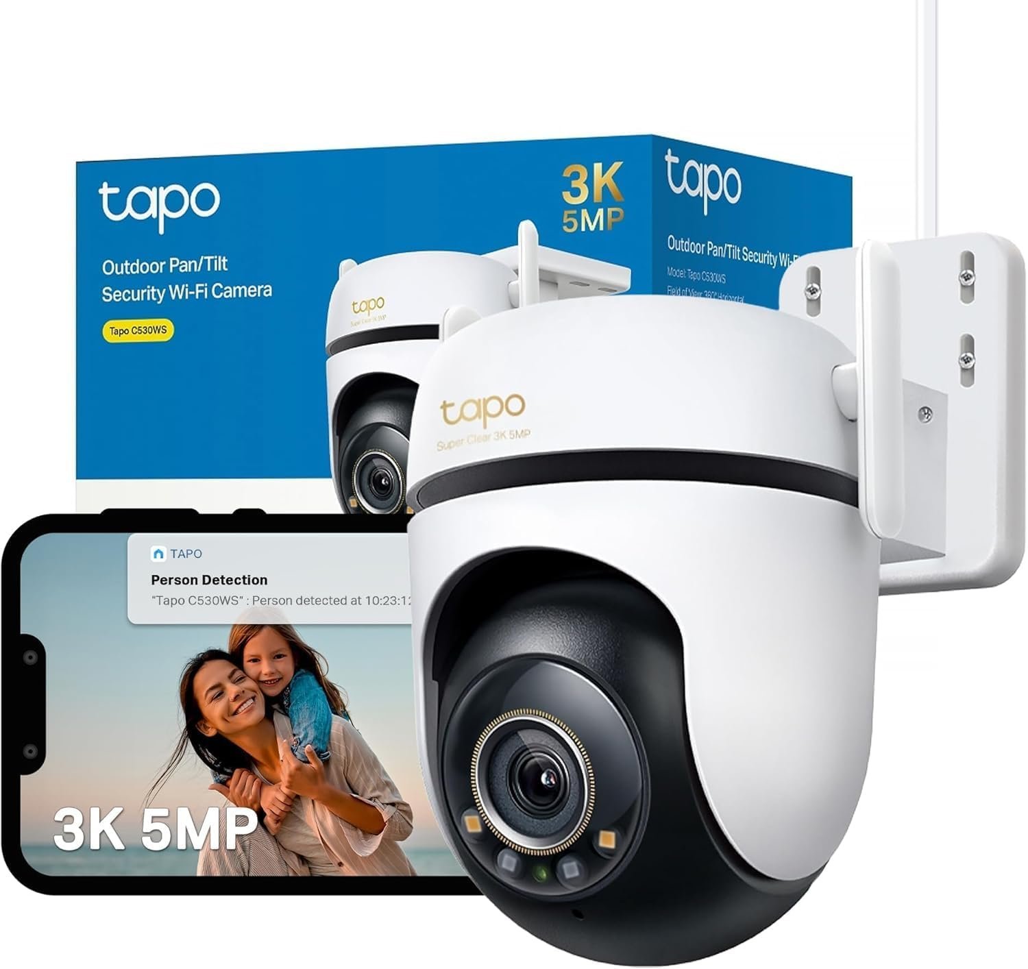 Camera Exterieur 3K WiFi 360° Vision Nocturne Couleur Avancée,C530WS | Suivi de Mouvements,Detection IA Humaine/Animaux/Véhicules,Alarme Sonore Personnalisable,IP66,Connexion WiFi/Ethernet