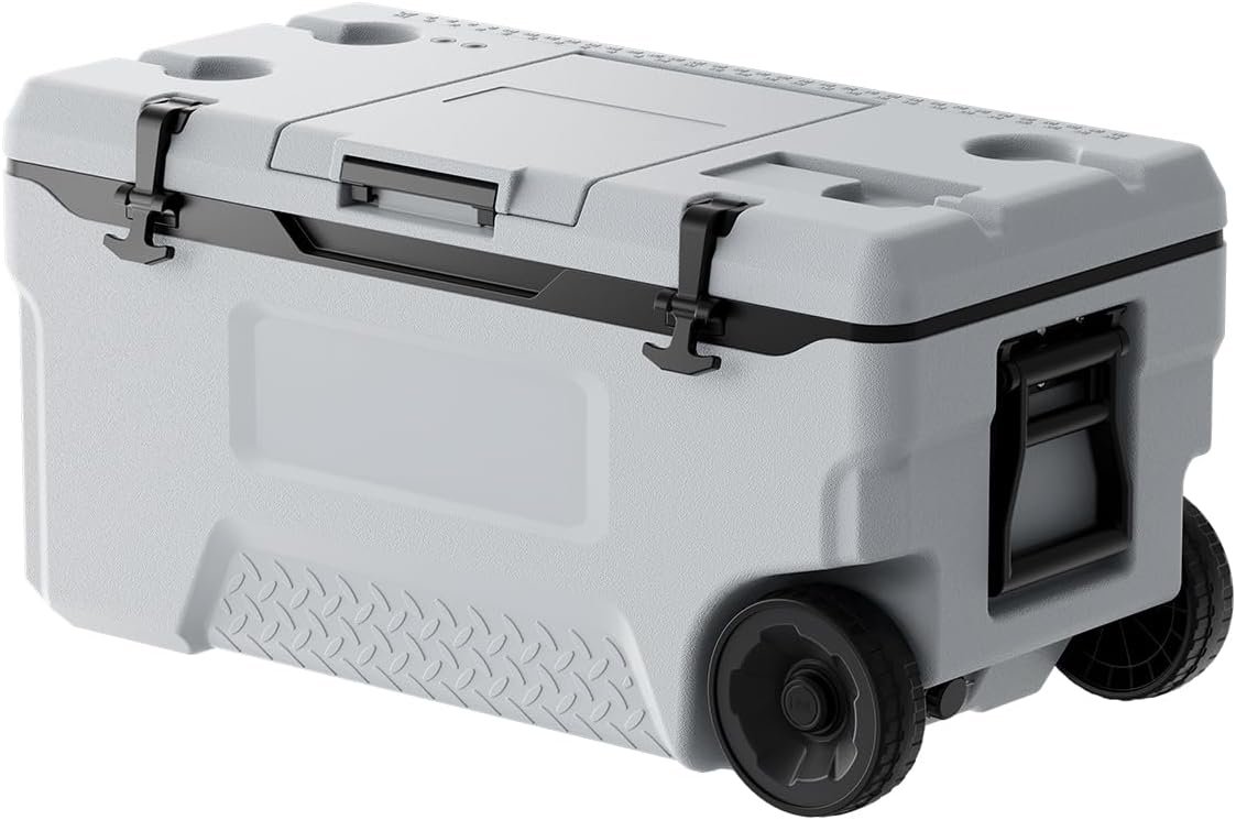 VEVOR Ultra-Light Hard Cooler, Ice Retention Cooler with Heavy Duty Handle, Ice Chest Lunch Box for Camping, Travel, Outdoor, Keeps Cool for up to 6 Days, 30% Lighter Than Rotomolded Coolers