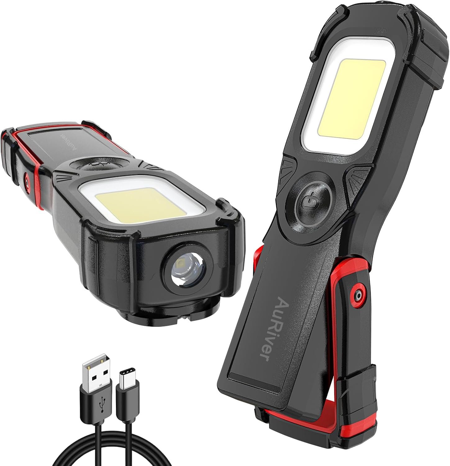 Lampe de Travail LED Rechargeable,Lampes d'inspection à LED Devant 5W COB avec Crochet et Base Magnétique pour Voiture, Camping, Urgence