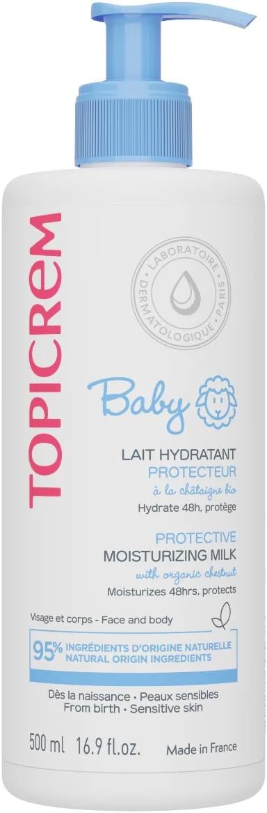 Topicrem - Baby, Lait Hydratant Protecteur pour Bébé, Visage & Corps - Hydrate 48h, Nourrit, Protège la Peau - Texture Onctueuse, Parfum Délicat, Peaux Sensibles - Fabrication Française - 500 ml