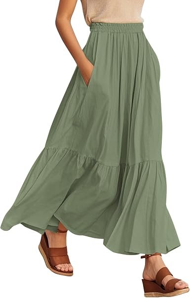 upe longue bohème fluide pour femme - Taille élastique - Jupe de plage d'été avec poches