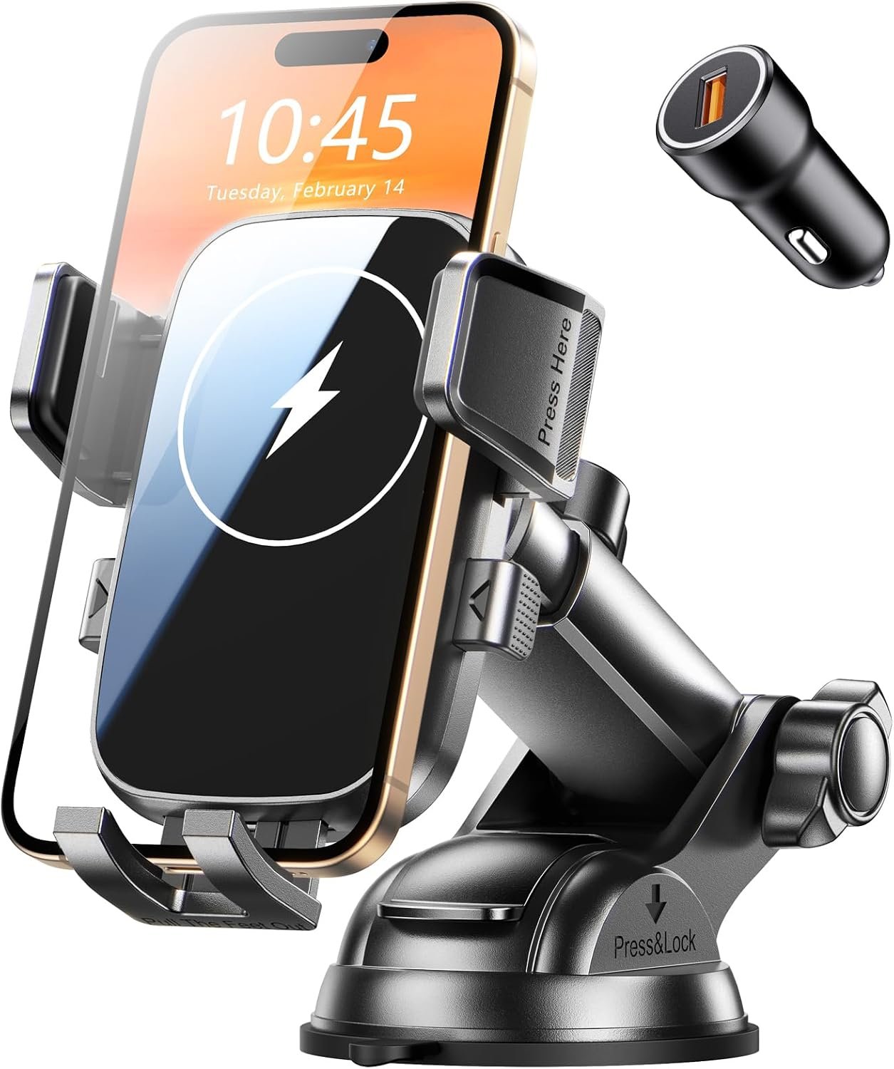 Support Téléphone Voiture Induction, 15W Chargeur Induction Voiture Ventouse Puissante & 360° Rotation, Chargeur Sans Fil Voiture Charge Rapide pour iPhone 17 Pro Max/16/15/14, Galaxy S25/S24