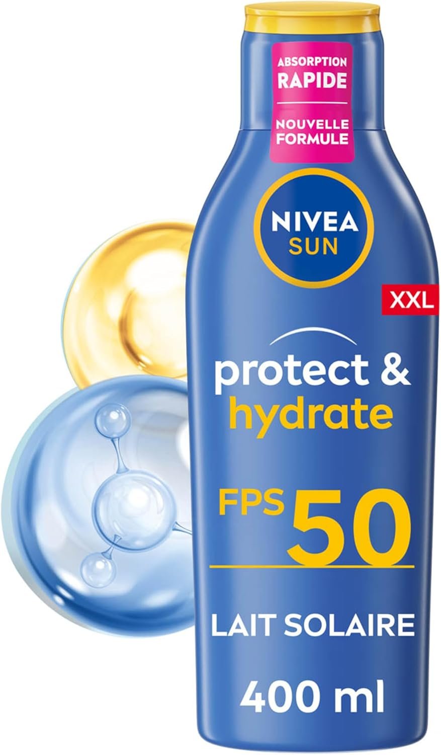 Lait Solaire Protect & Hydrate SPF 50+ 400 ml - Crème Solaire résistante à l'eau - Protège et Hydrate - Format XXL - Haute Protection Visage et Corps