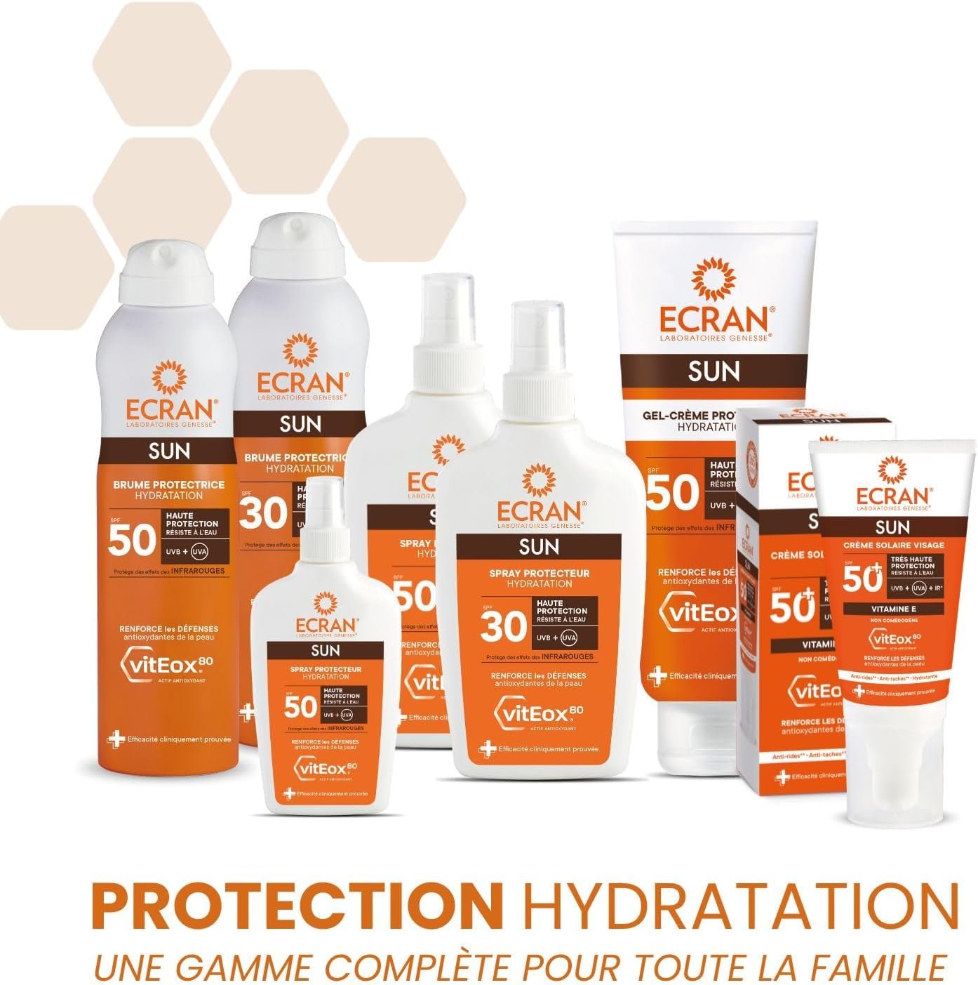 Crème Protectrice Hydratante - Haute Protection - Technologie vitEox80 - Vitamine E - Protection UVA, UVB, Lumière Bleue, Coups de Soleil - Protection Solaire SPF 50 - Bronzage naturel
