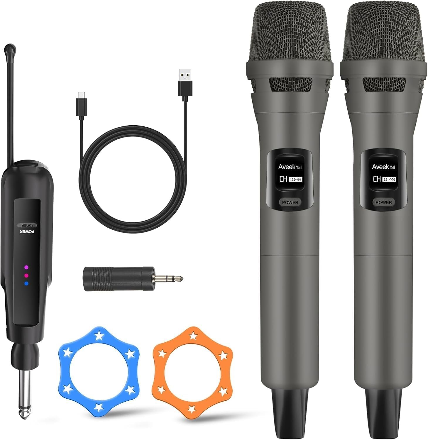 2 Micros sans Fil, Portée 30m, 10h d'Autonomie pour Karaoké | Récepteur Et Micros Rechargeables, Son Clair, Connexion Ampli Via 6,35/3,5 Mm, Professionnel Micros pour Fêtes Et Discours