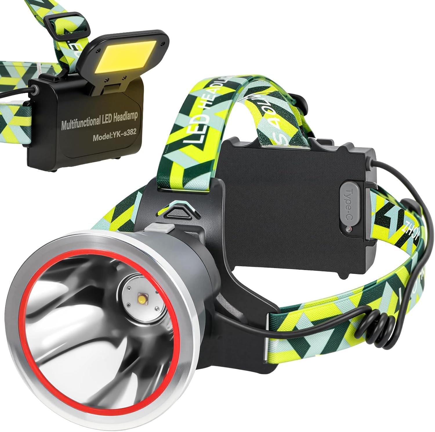 Lampe frontale LED rechargeable super lumineuse, torche imperméable à haute lumière avec 4 modes de lumière, lampe de poche légère réglable pour le camping, randonnée, course, pêche, travail en plein air