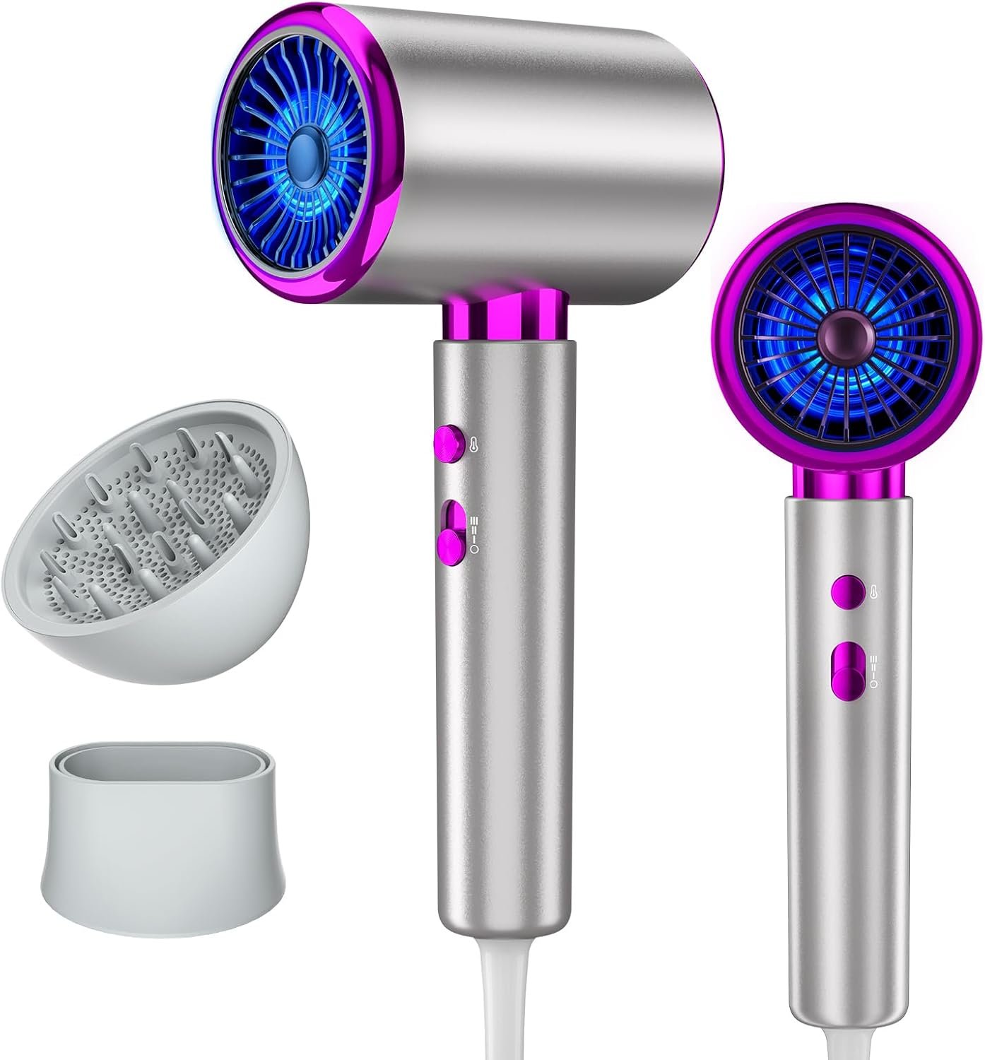 Sèche Cheveux Ionique 2400W Séchage Ultra Rapide Diffuseur Boucles 3 Températures 2 Vitesses Air Froid Léger Silencieux Idéal Maison Voyage