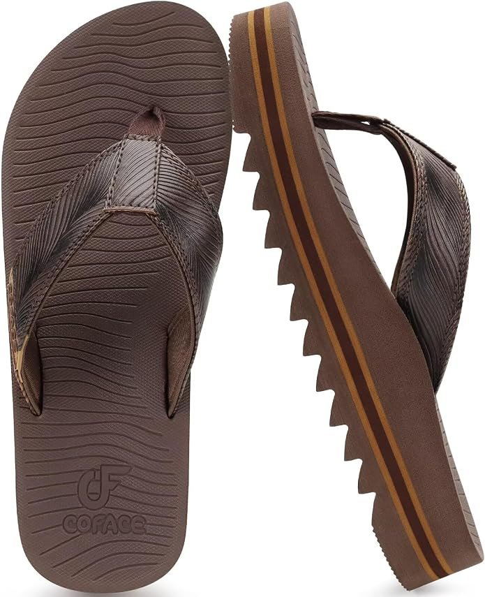 Sandales Orthopedique Tongs Homme Confortable Mat Cuir Tongue Soutien Voûte Plantaire Flip Flop Antidérapante Caoutchouc Semell