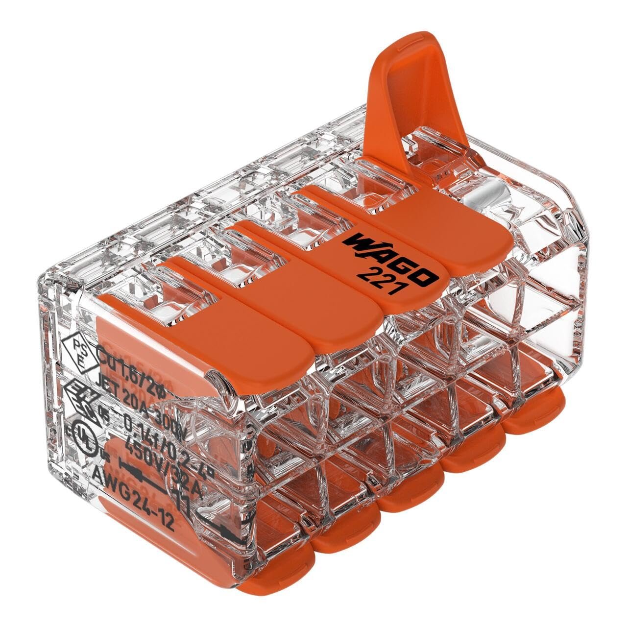Lot de 15 bornes de connexion 221-420 - 10 conducteurs, jusqu'à 4 mm² - Connecteur de câble compact avec leviers pour tous les types de conducteurs dans le monde entier - Sécurité d'utilisation | Connecteur de câble à levier pour fils souples et rigides