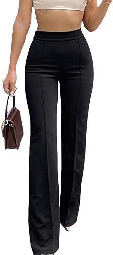Pantalon de costume pour femme - Stretch élégant - Taille haute - Pantalon long évasé - Pantalon chino business décontracté Bootcut
