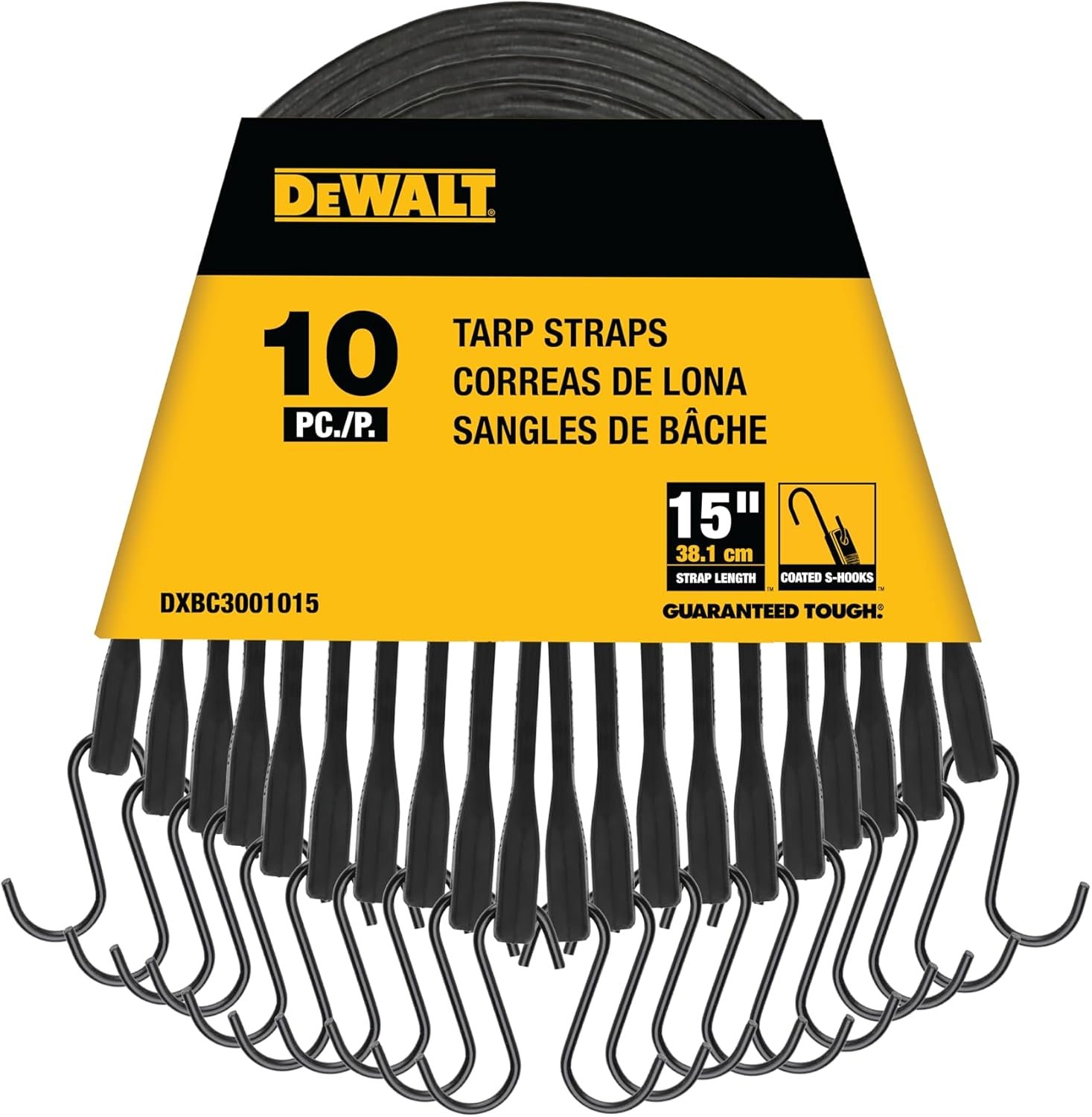 DEWALT DXBC3001015 Black 15" Rubber Tarp Straps, 10 Pack