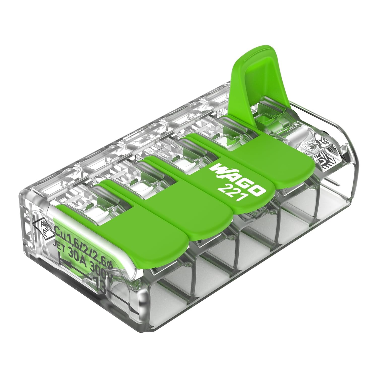 Green Range Borne 5 conducteurs I jusqu'à 6 mm² I Borne de connexion 5 conducteurs avec leviers enfichables pour tous les types de conducteurs I 221-625 I 6 pièces