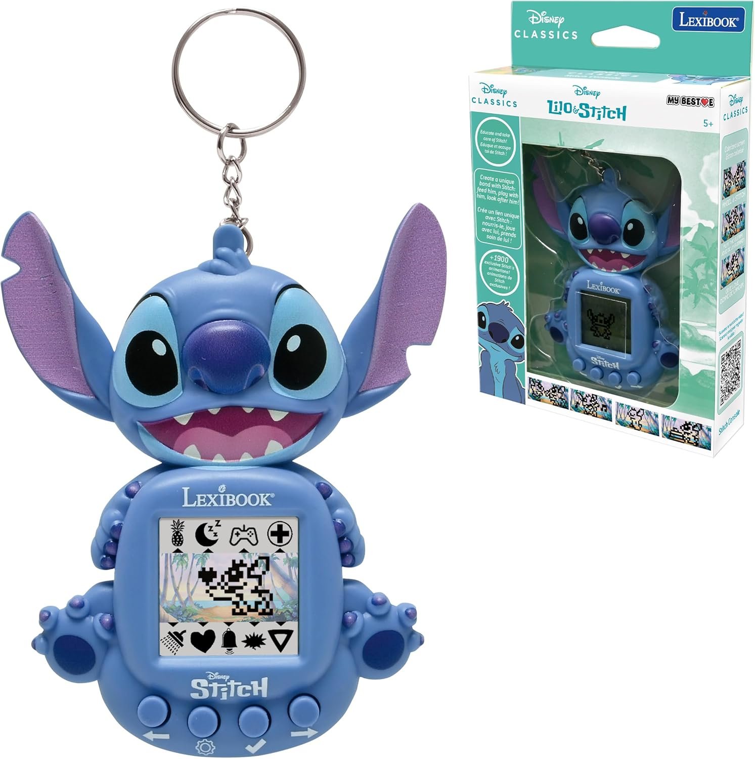 Lexibook, Console Compagnon Animal virtuel My Best-E® Chat, Plus de 1900 animations, 3 Mini-Jeux, Format Porte-clés Compact et léger, JLMBCAT
