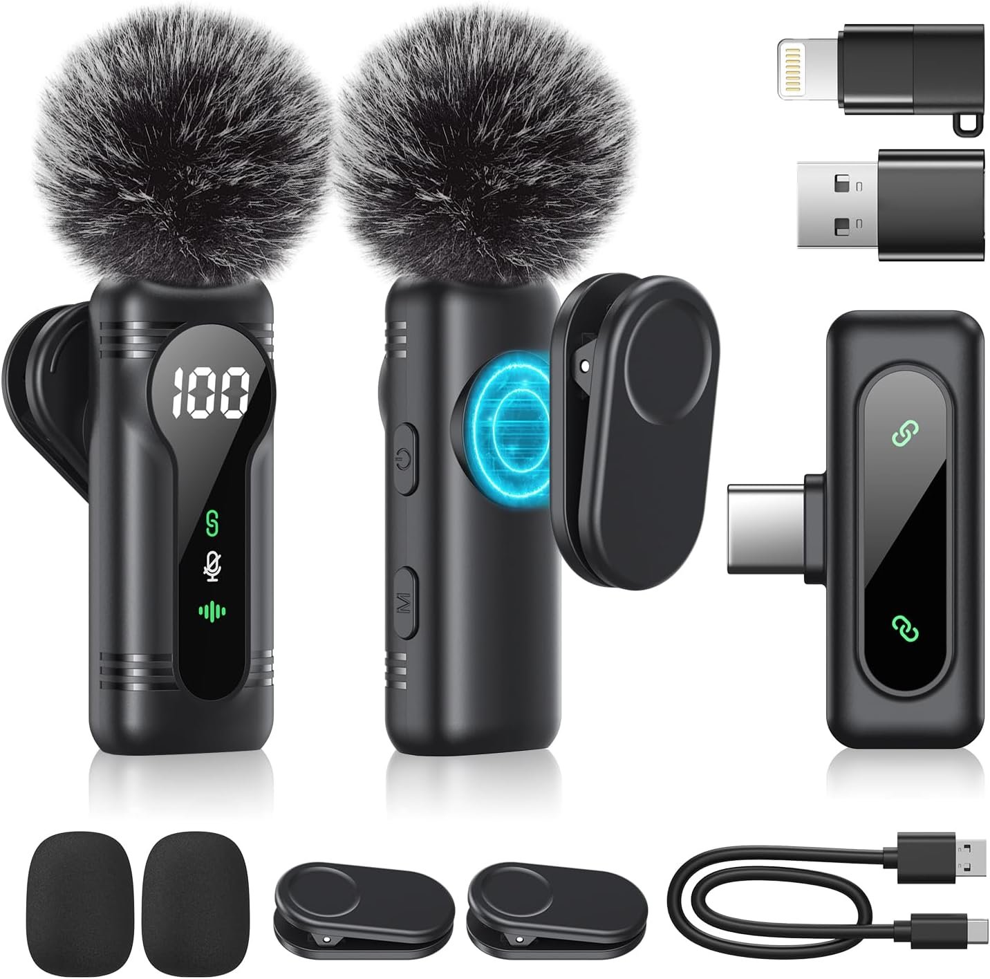 Micro Cravate sans Fil- Plug & Play,Compatible iPhone/Android/PC | Fixation Magnétique,Réduction De Bruit,30M Portée,Micro Telephone pour Youtube Podcast Vlog