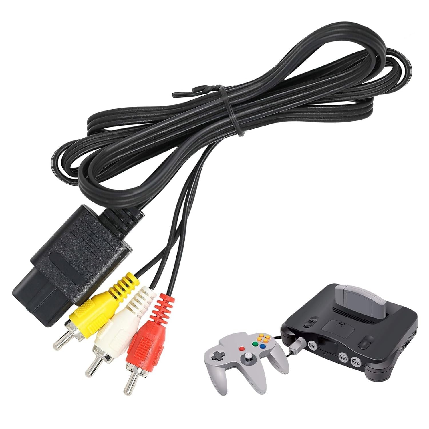 Câble AV N64, cordon vidéo composite pour Nintendo 64/N64/GameCube/Super Nintendo SNES | Câble AV de rechange de 1,8 m avec excellente image et son | Compatible avec les consoles de jeu N64, SNES