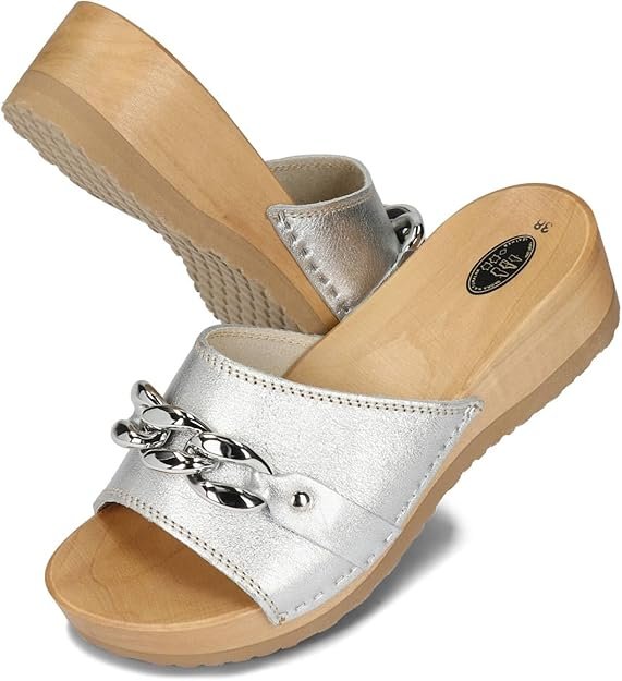 Sabots en Bois pour Femme avec chaîne Chaussures Ouvertes en Cuir