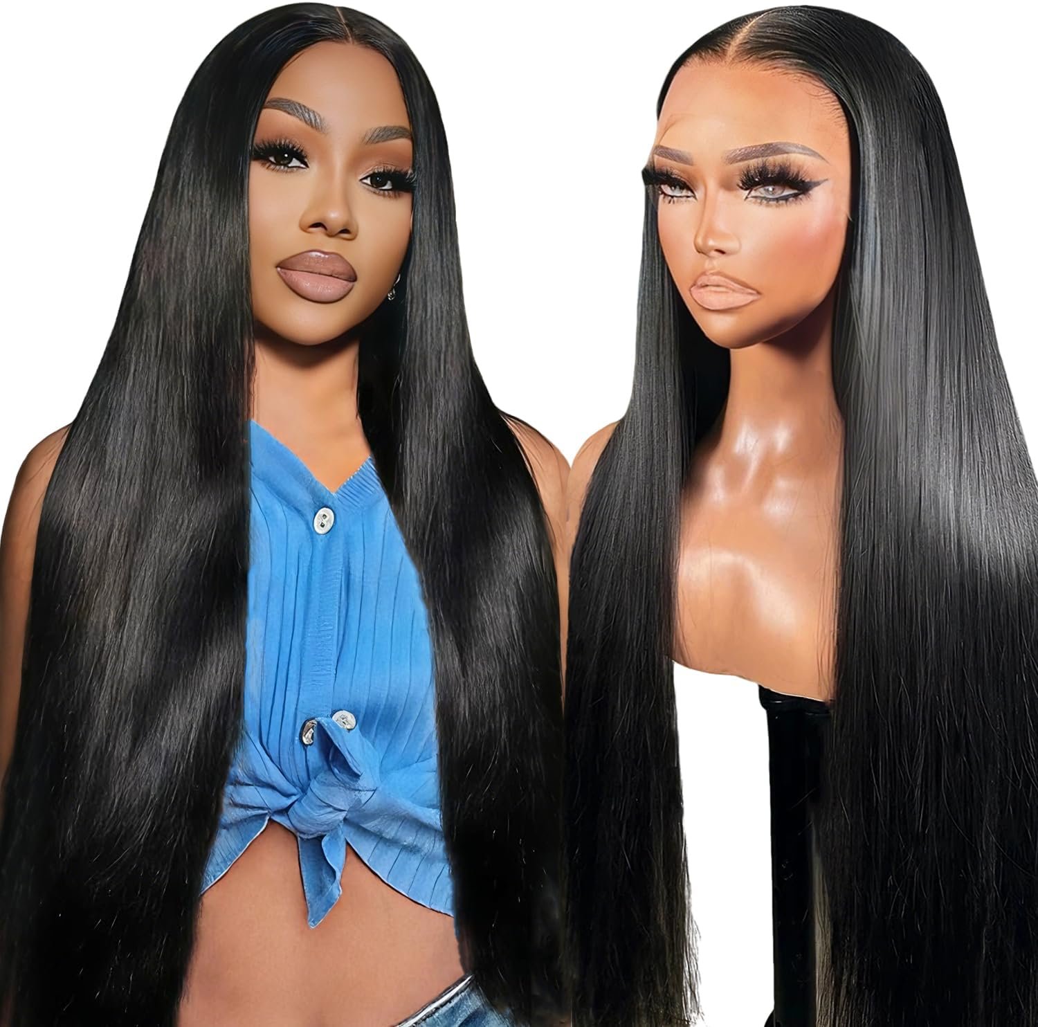 Straight Perruque Femme Naturelle Black Perruque Cheveux Humain Transparent HD 13x6 Lace Wig Human Hair 180 Density for Women 12A Brazilian Virgin Transparent Glueless Wig Human Hair 24 Inch