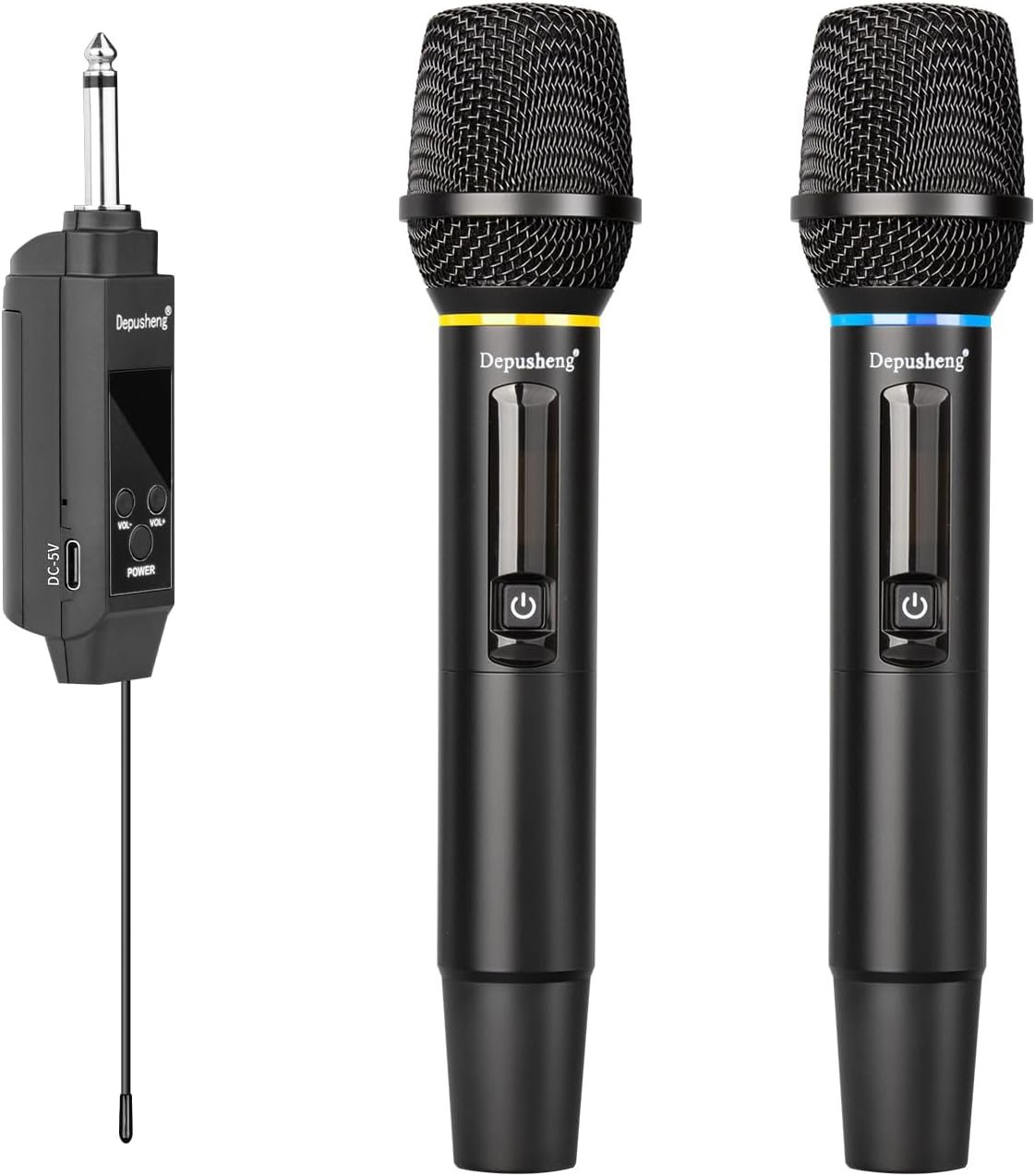 Microphone sans fil S2, microphone dynamique portatif, microphone karaoké avec récepteur rechargeable pour fêtes de mariage, églises et clubs (DPS-S2-2)