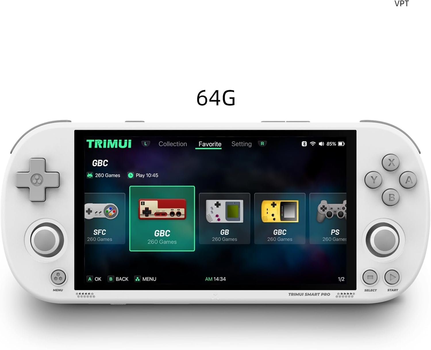 Smart Pro Console de jeu portable, mini lecteur de jeu compatible avec plus de 20 formats de jeux et écran haute définition IPS de 5 pouces, console de jeux vidéo portable (blanc 64G)