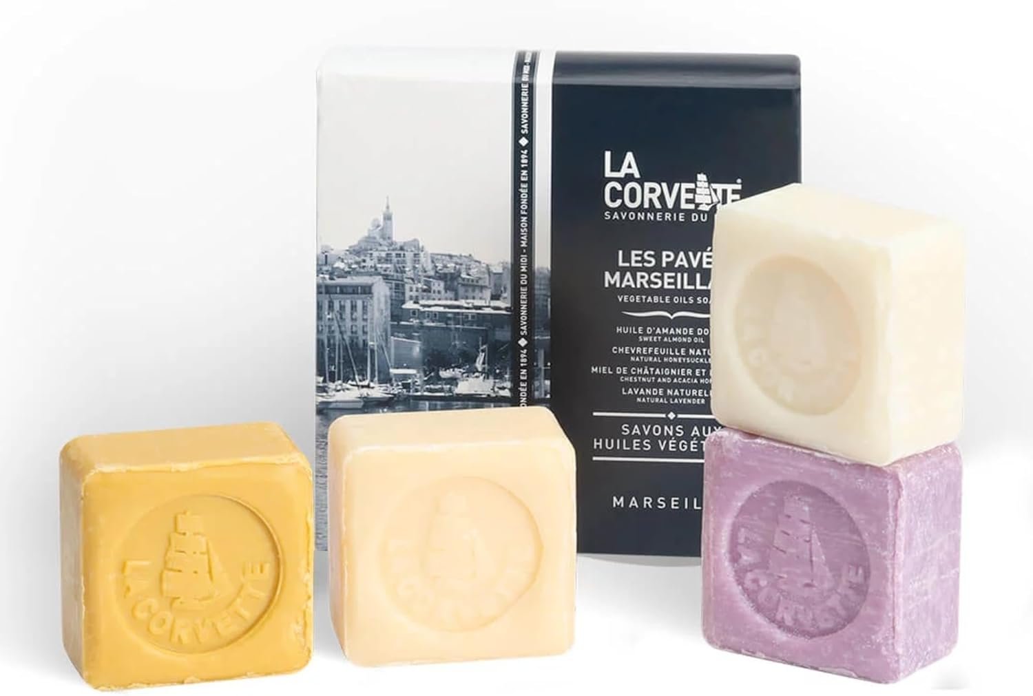 La Corvette – Les Pavés Marseillais – Coffret 4 savons 100g – Senteurs provençales – Fabriqué en France