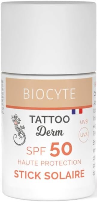 Stick Solaire SPF 50 - Protection Solaire Tatouage Huile De Coco - Tous Types De Peau - Résistant A L'Eau & Fini Invisible, Non Gras - 18g