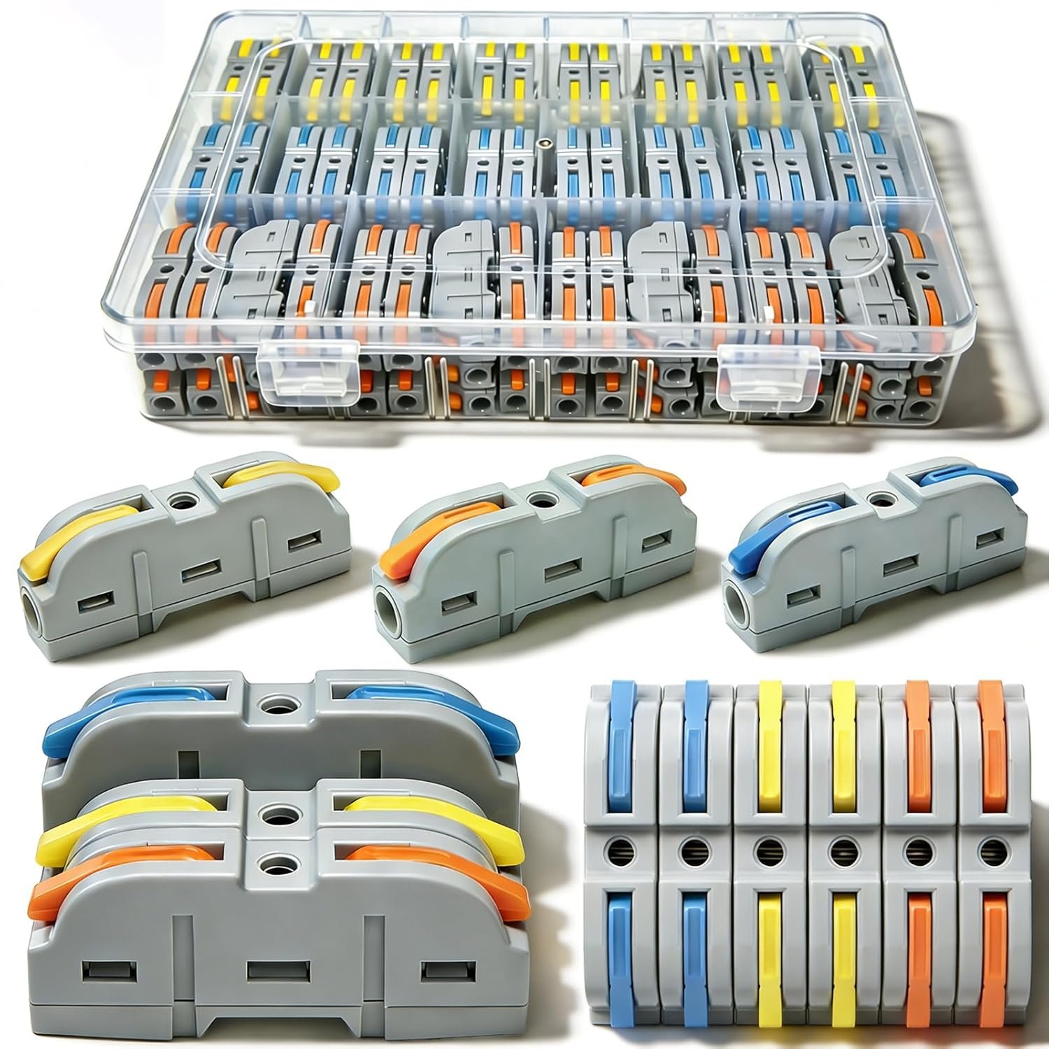 Lot de 100 connecteurs de fils à levier, connecteurs de fils électriques 1 en 1, connecteurs compacts pour épissures de circuit, AWG 28-12, multicolore