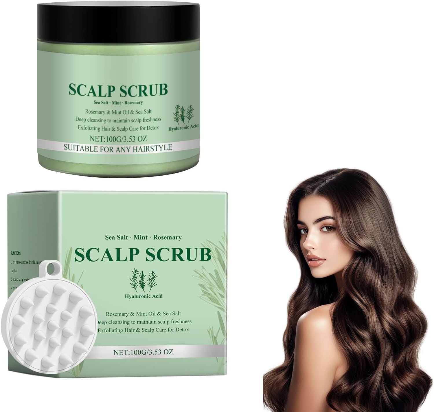 Gommage Capillaire à La Romarine – Exfoliant Pour Cuir Chevelu Avec Huile De Menthe Et Sel Marin – Traitement Anti-Pellicules, Démangeaisons – Inclut Massageur De Cuir Chevelu En Silicone Scrub Scrub