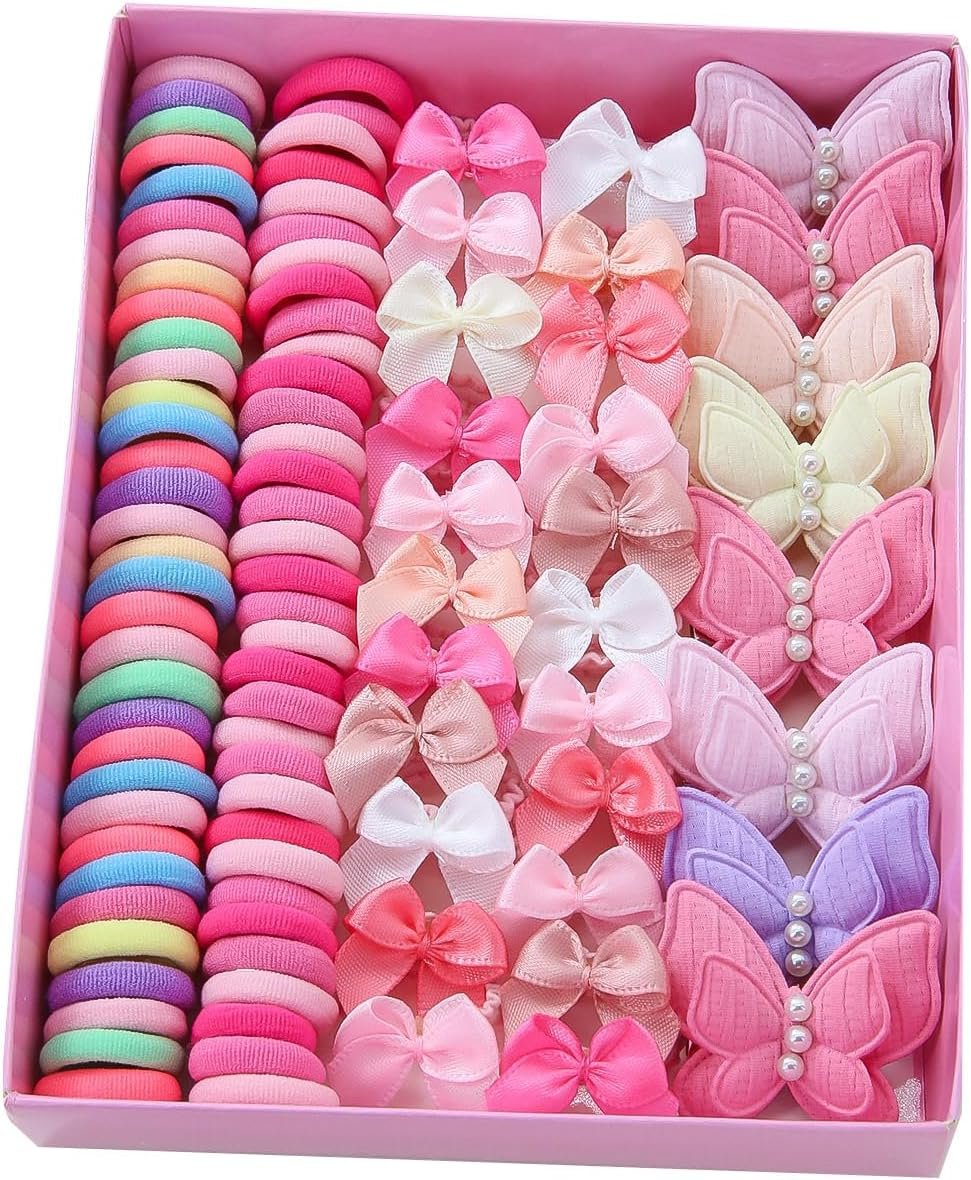 Ensemble d'accessoires pour cheveux pour filles, 230 pièces, barrettes à cheveux papillon et élastiques Rose et multicolore