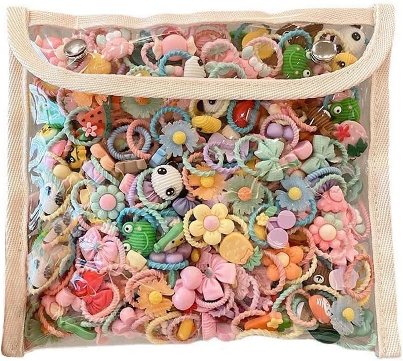 100 Pièces Elastique Cheveux Fille, Chouchou Bebe Fille, Accessoires Cheveux Bebe Fille, Bande Élastique de Bande Dessinée Accessoires de Cheveux, Multicolore Élastiques Enfant