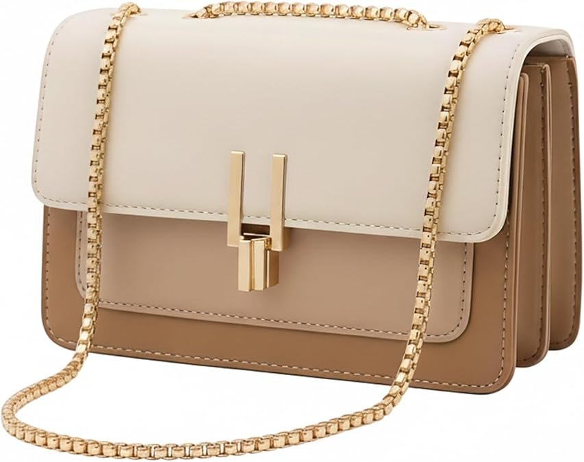 Women's Small Crossbody Bag Vegan Leather Shoulder Purse with Chain Strap | Quilted handbag with gold chain strap, perfect for travel, work, weddings and everyday wear, great gift for women