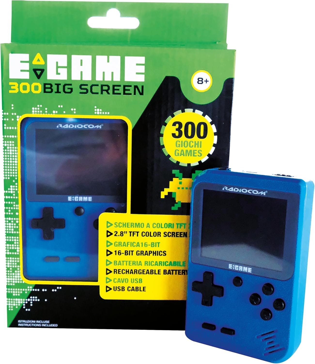 Radiocom Egame Big Screen Bleu Console Portable Gaming avec 300 Jeux vidéo préinstallés, écran TFT 2,8 Pouces, Batterie Rechargeable, 50074