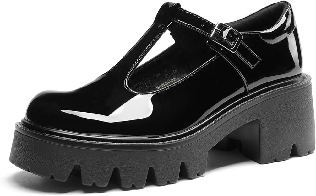 Escarpins Femme Mary Janes à Plateforme, Talon Bloc Confortable, Bout Rond Fermé, Style Rétro Y2K, Chaussures Femme pour Usage Quotidien